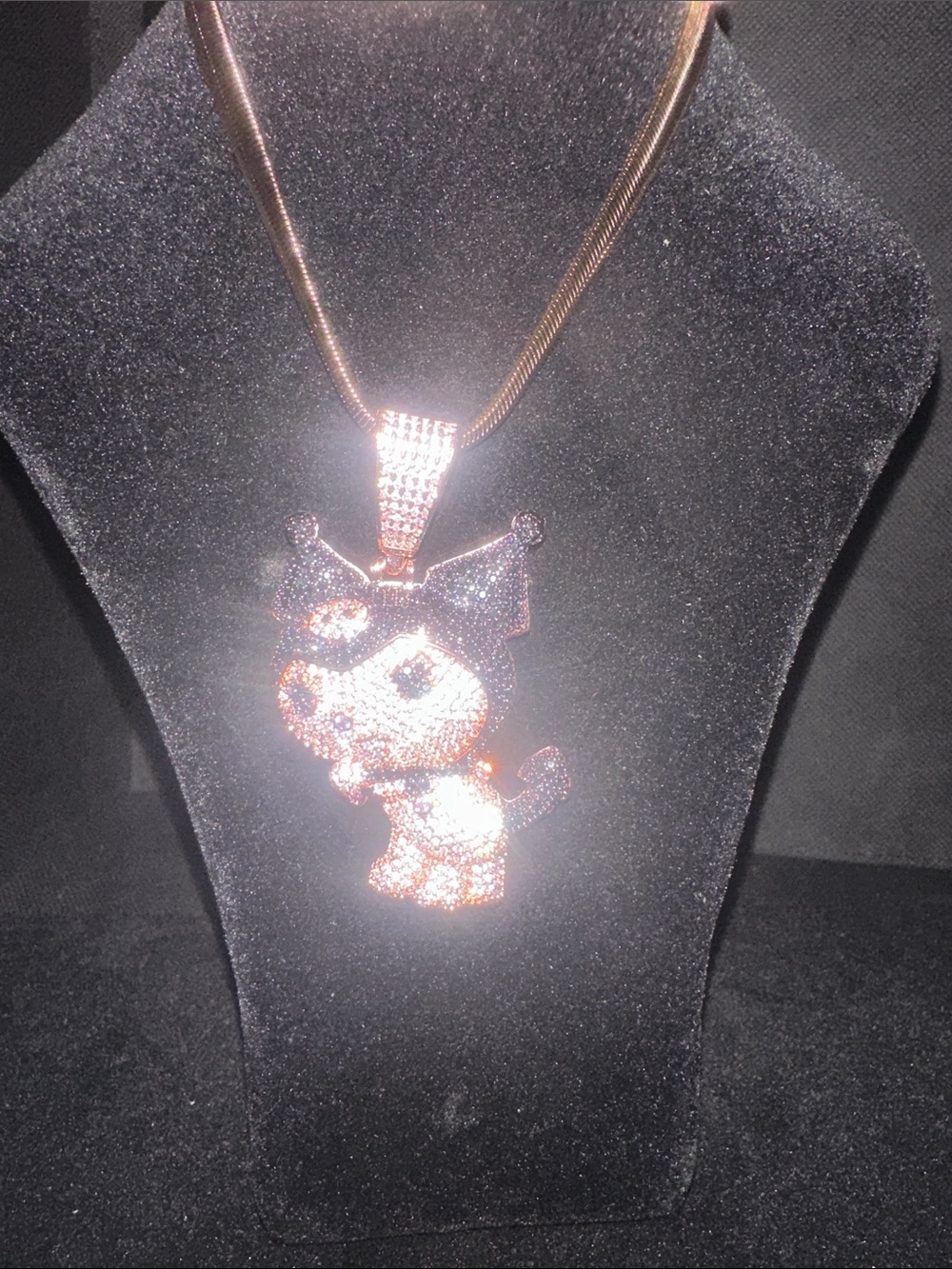 Rose Gold Crystal Kuromi Pendant Necklace